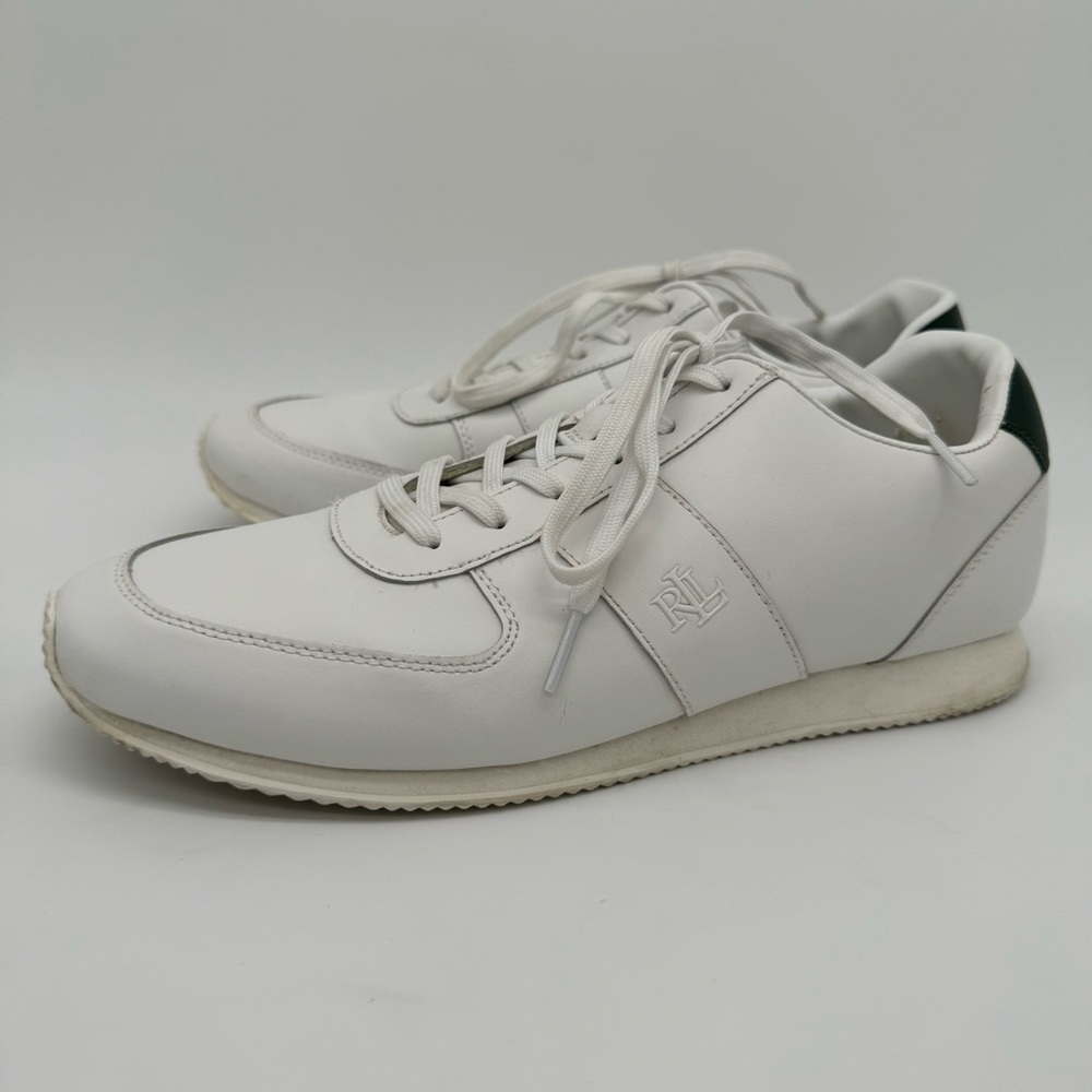 Ralph Lauren Cate Leather Low Top Lace Up Sneaker White Green Size 11